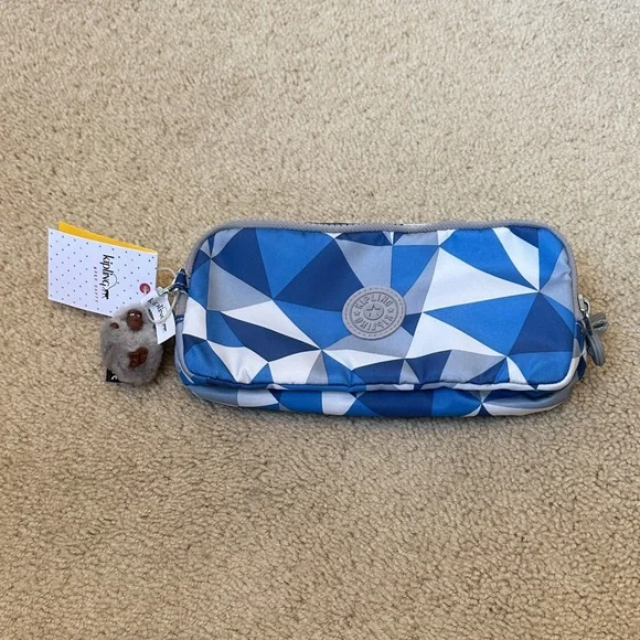 Kipling Blue and White Geometric Pouch - Picture 2 of 7